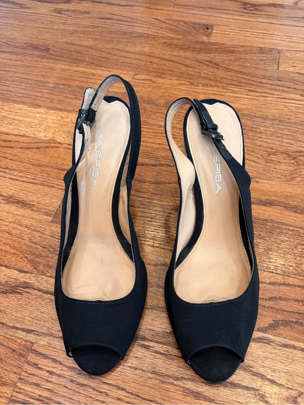 Via Spiga Black Peep-Toe Slingback Heels